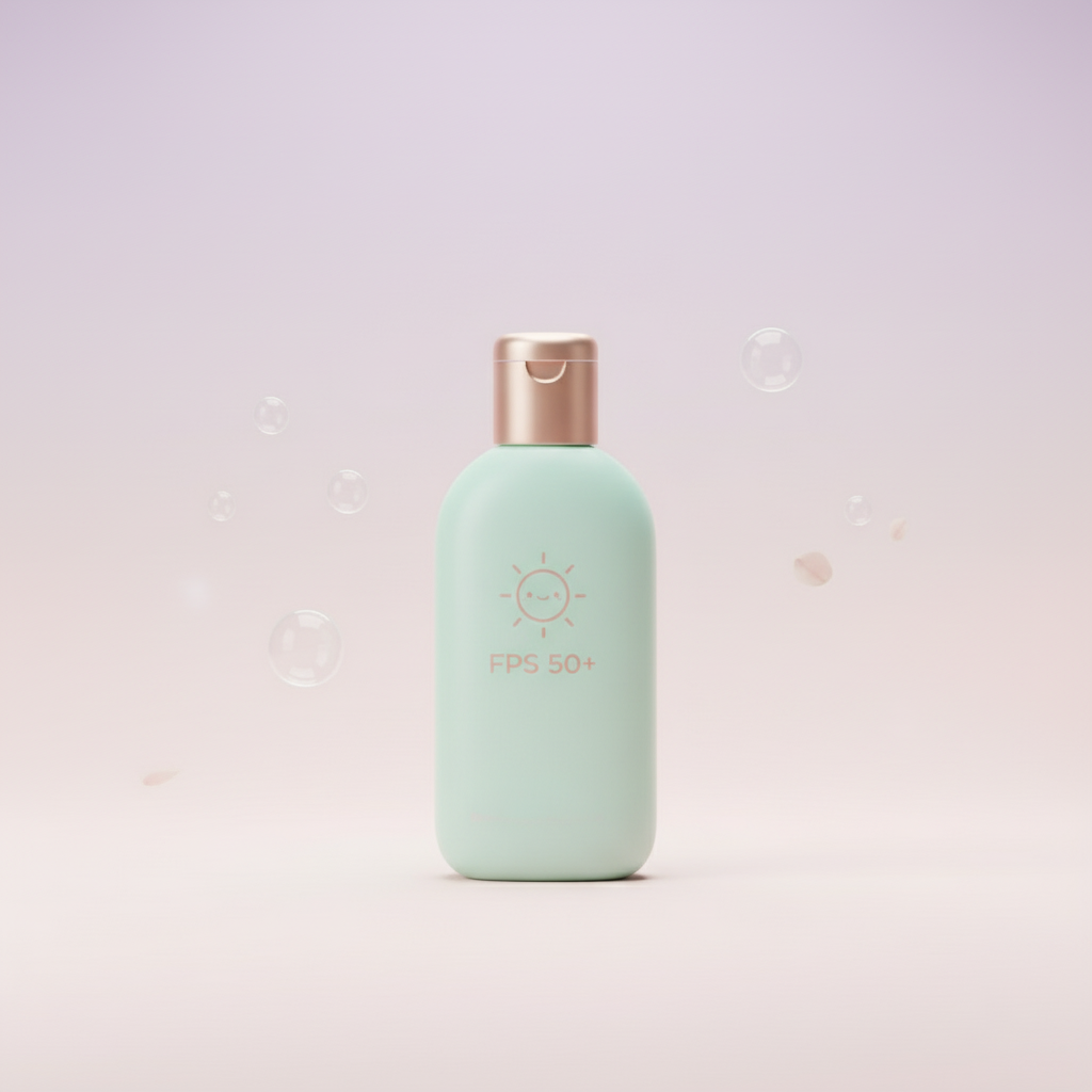 Bloqueador solar FPS 50+ con icono de sol - Diseño minimalista 3D