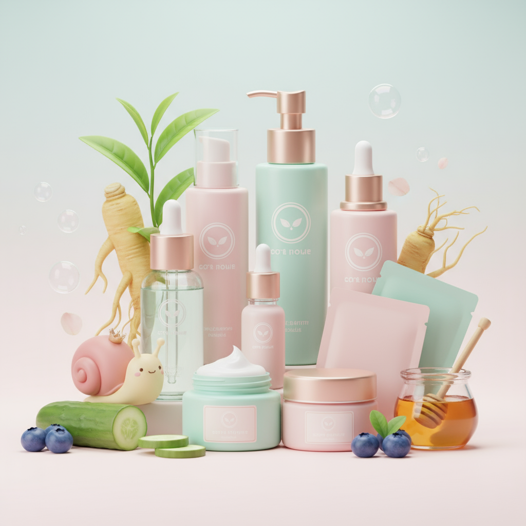 Productos de skincare con ingredientes naturales - Té verde, Ginseng, Baba de caracol, Arándanos, Pepino, Miel